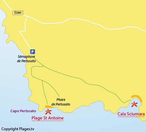 Map of St Antoine beach in Bonifacio