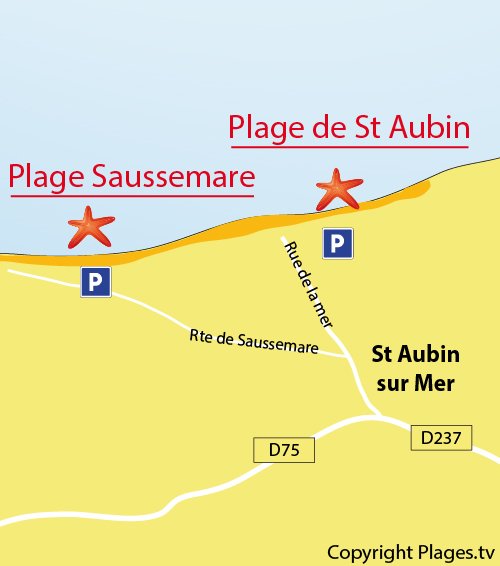 Map of St Aubin sur Mer beach in Normandy