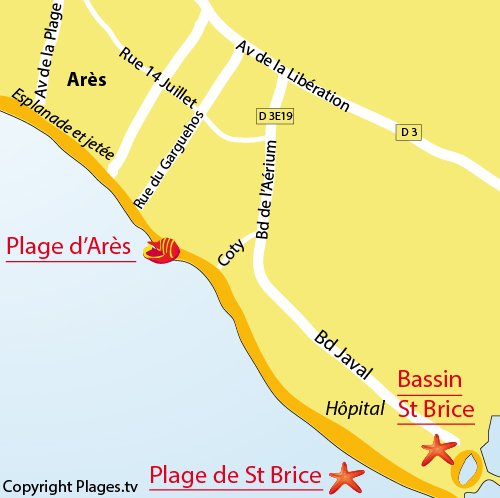 Carte de la plage de St Brice à Arès