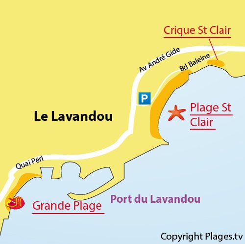 Plan de la plage St Clair au Lavandou