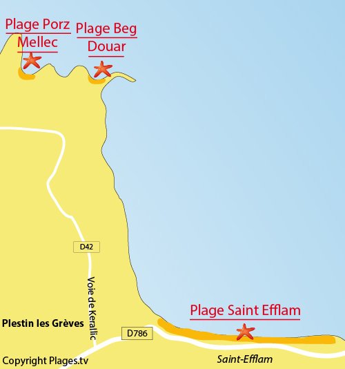 Carte de la plage de Saint Efflam à Plestin les Grèves