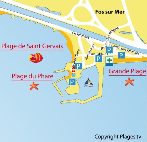 Map of Saint Gervais Beach in Fos sur Mer in France