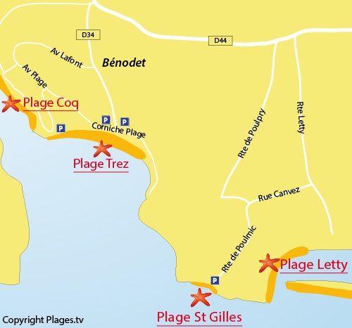 Mappa della Spiaggia di Saint Gilles a Bénodet