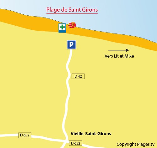 Carte de la plage de St Girons dans les Landes