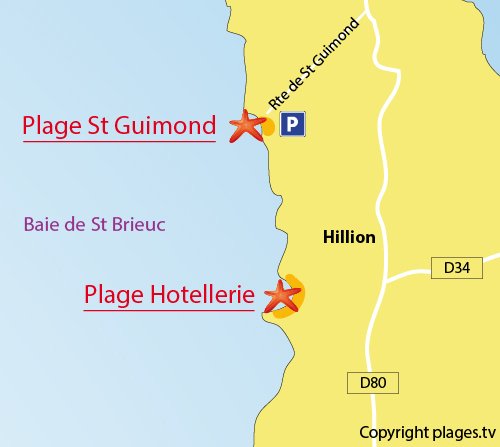 Carte de la plage de St Guimond à Hillion