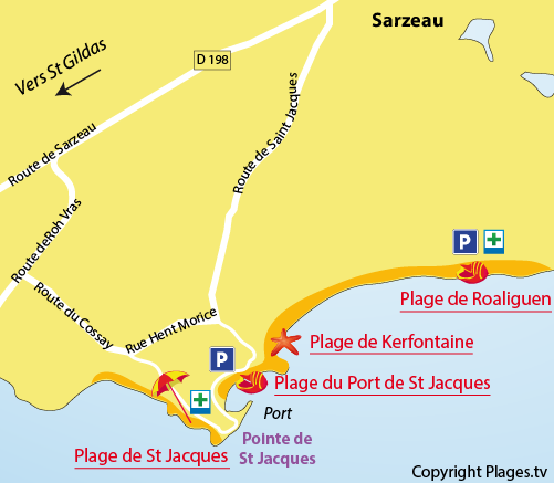 Carte de la plage de St Jacques à Sarzeau