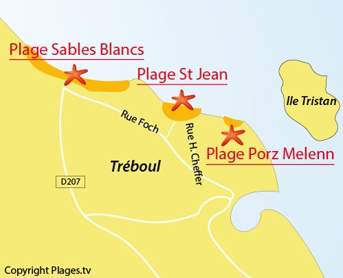 Carte de la plage Saint Jean à Douarnenez