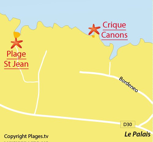 Carte de la plage de Port Jean à Belle Ile