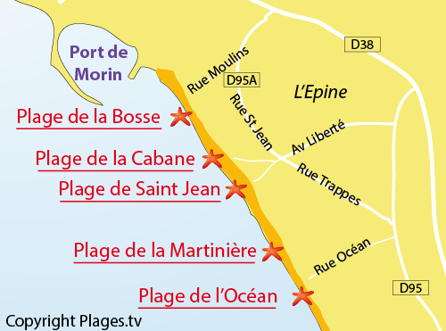 Mappa della spiaggia di Saint Jean a Noirmoutier - l'Epine