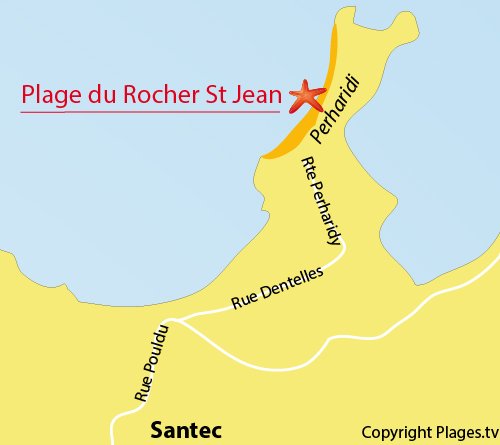 Map of Rocher Saint Jean Beach in Santec