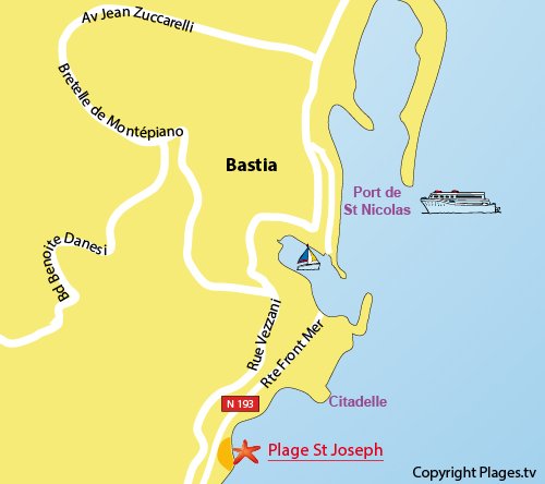 Mappa della Spiaggia Saint Joseph a Bastia