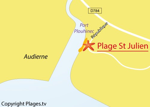 Carte de la plage de St Julien à Plouhinec