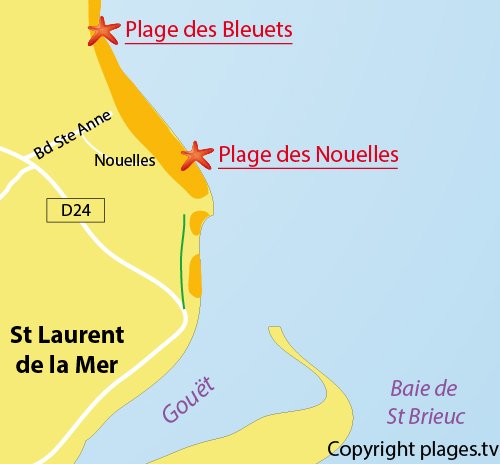 Carte de la plage de St Laurent à Plérin
