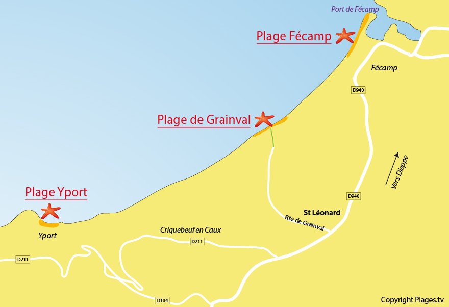 Plan des plages à proximité de St Léonard 76