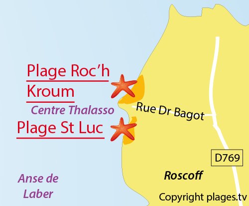 Carte de la plage de Saint Luc à Roscoff