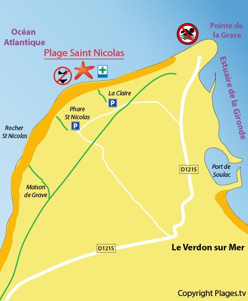 Carte de la plage de St Nicolas au Verdon sur Mer