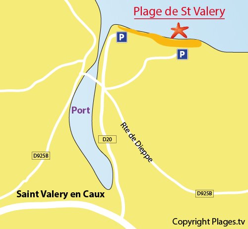 Map of Central beach of St Valery en Caux (Le Casino)