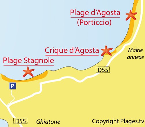 Carte de la plage de Stagnole à Isolella