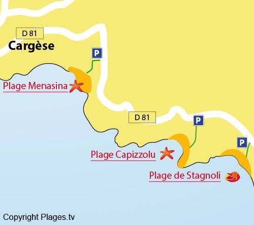 Map of Stagnoli Beach in Cargèse