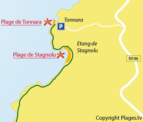 Carte de la plage de Stagnolu à Bonifacio