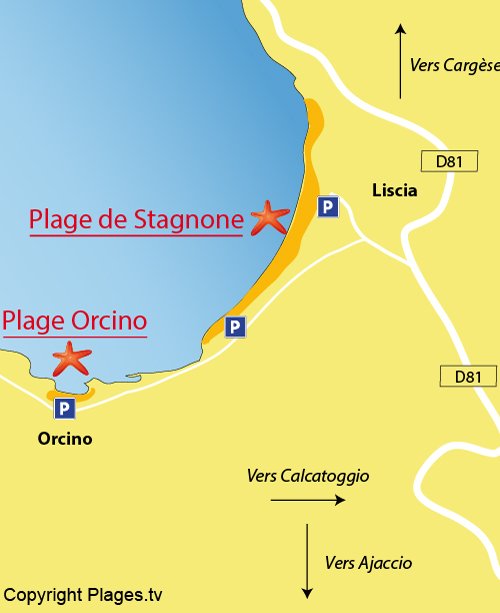 Map of Stagone Beach in Corsica (Liscia)