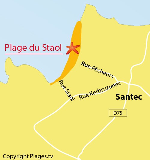 Map of Staol Beach in Santec