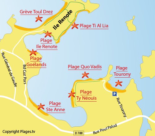 Map of Sainte Anne Beach in Trégastel