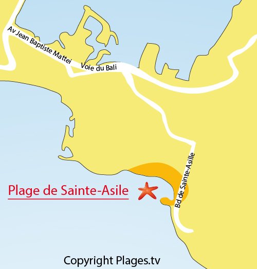 Map of Sainte Asile Beach in Saint Mandrier