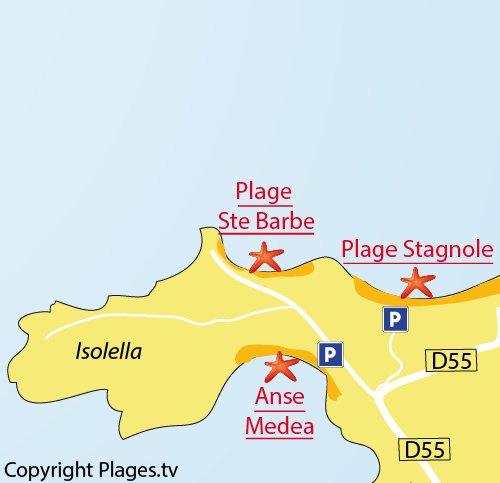 Map of Sainte Barbe Beach in Isolella (Ajaccio Gulf)