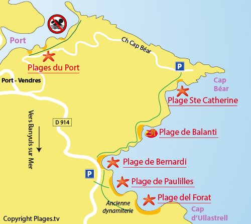 Mappa della spiaggia Ste Catherine a Port Vendres