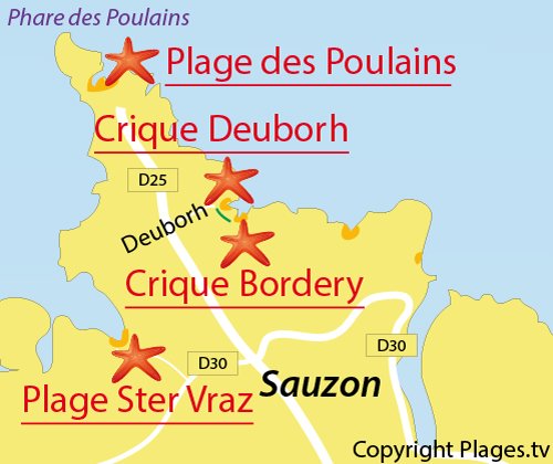 Map of Ster Vraz Beach in Belle Ile - Sauzon