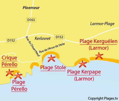 Carte de la plage du Stole à Ploemeur