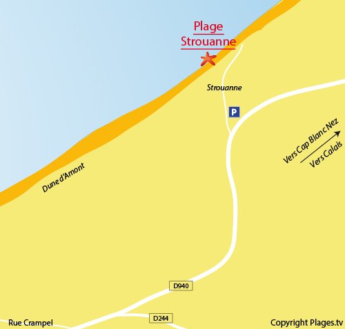 Carte de la plage de Strouanne à Wissant