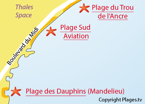 Carte de la plage sud aviation à Cannes la Bocca