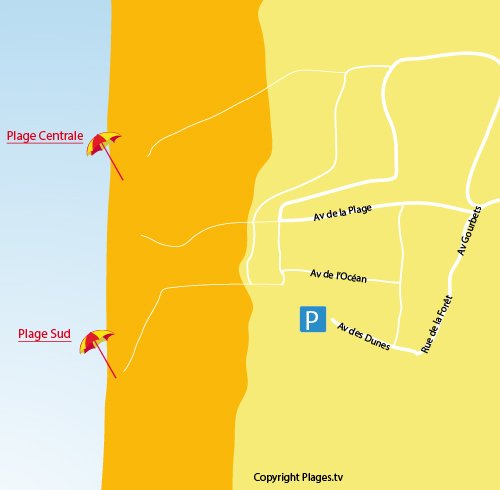 Plan de la plage sud de Carcans-Océan