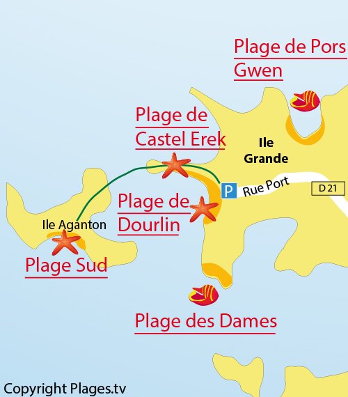 Carte de la plage sud de l'ile d'Aganton