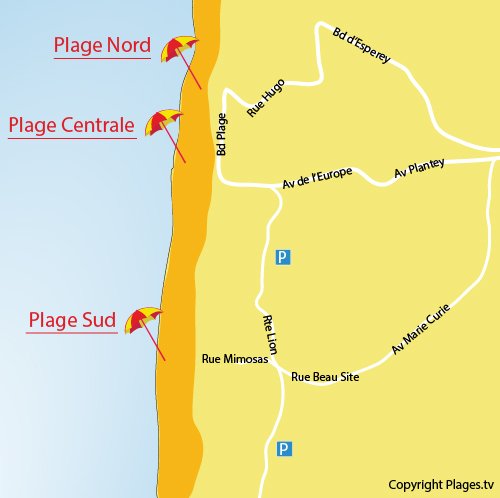 Carte de la plage Sud de Lacanau-Océan