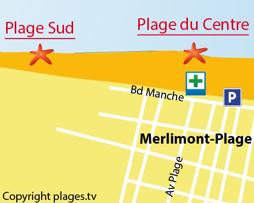 Carte de la plage Sud de Merlimont