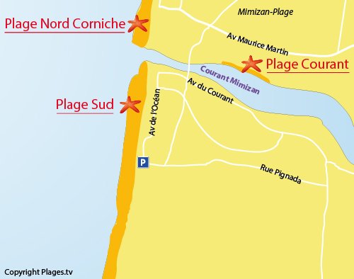 Carte de la plage Sud de Mimizan