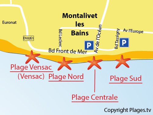 Map of South Beach in Montalivet