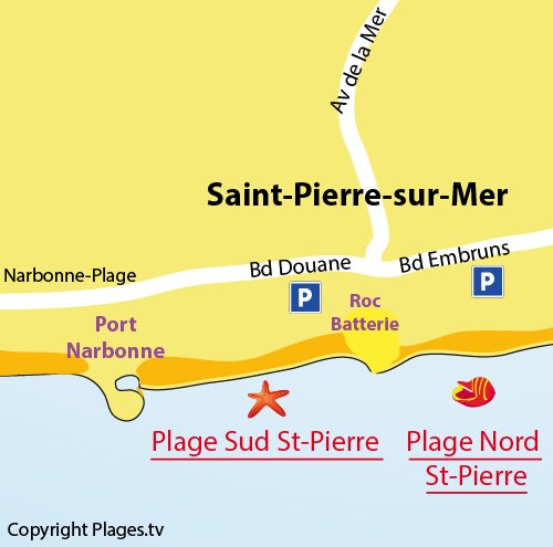 Mappa della spiaggia Sud di St Pierre sur Mer (Aude)