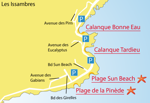 Mappa della spiaggia Sun Beach - Les Issambres - Francia