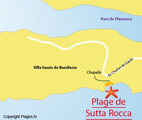 Map of Sutta Rocca Beach in Bonifacio