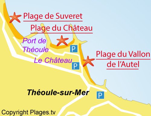 Map of Suveret Beach in Théoule sur Mer