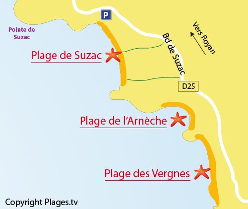 Map of Suzac Beach in Mescher sur Gironde