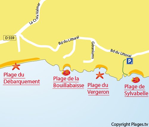 Karte des Strandes von Sylvabelle in La Croix Valmer