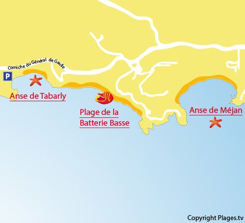 Carte de la plage de l'anse de Tabarly à Toulon