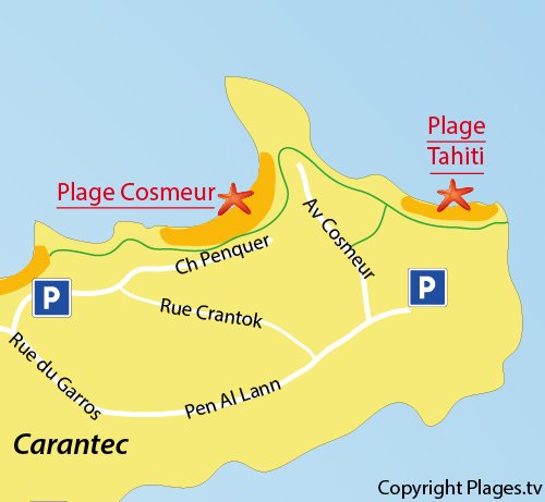 Map of Tahiti Beach in Carantec