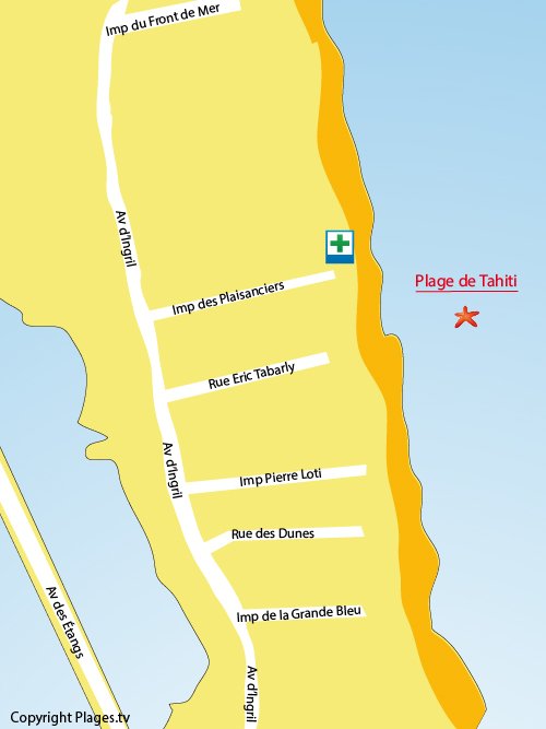 Plan de la plage Tahiti et de La Bergerie à Frontignan