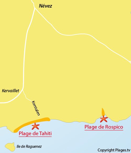 Carte de la plage de Tahiti à Névez